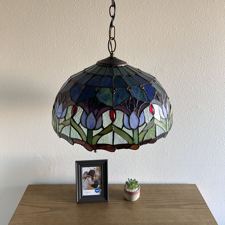 Astoria Grand Pelin Tiffany Hanging Lighting Blue Purple Stained Glass